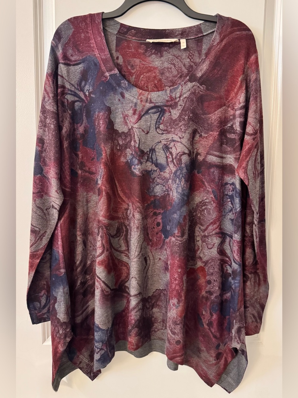 #z189 - Soft Surroundings Artisan Marble Knit Sweater Tunic Gray, Blue, Burgundy